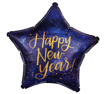 Folienballon - Stern blau, Happy New Year - ø 48cm